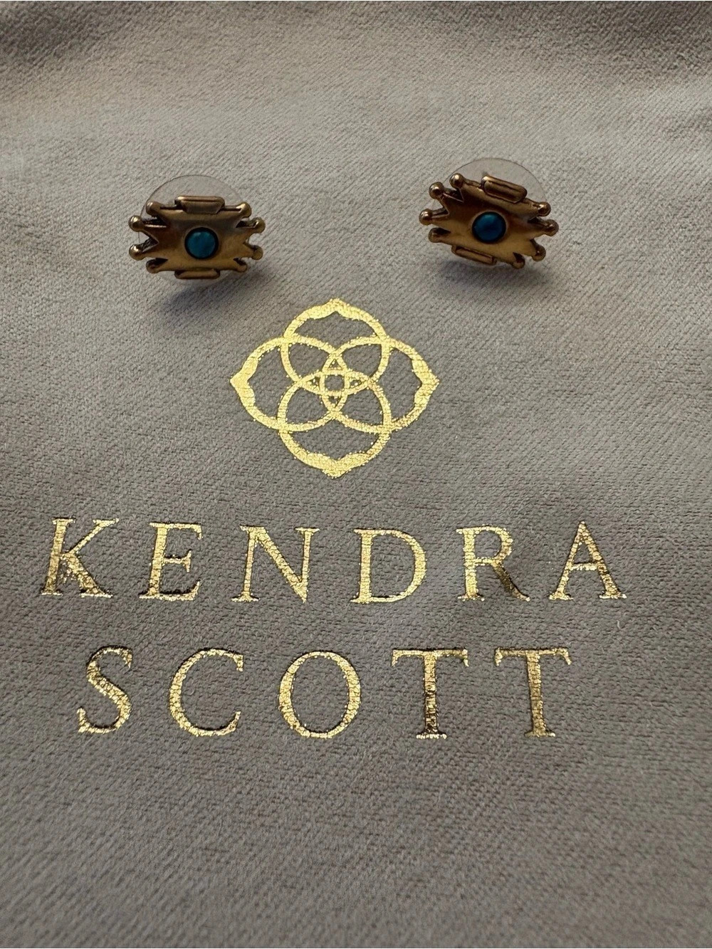 Kendra Scott Gemma Stud Earrings Gold Teal Evil Eye Token